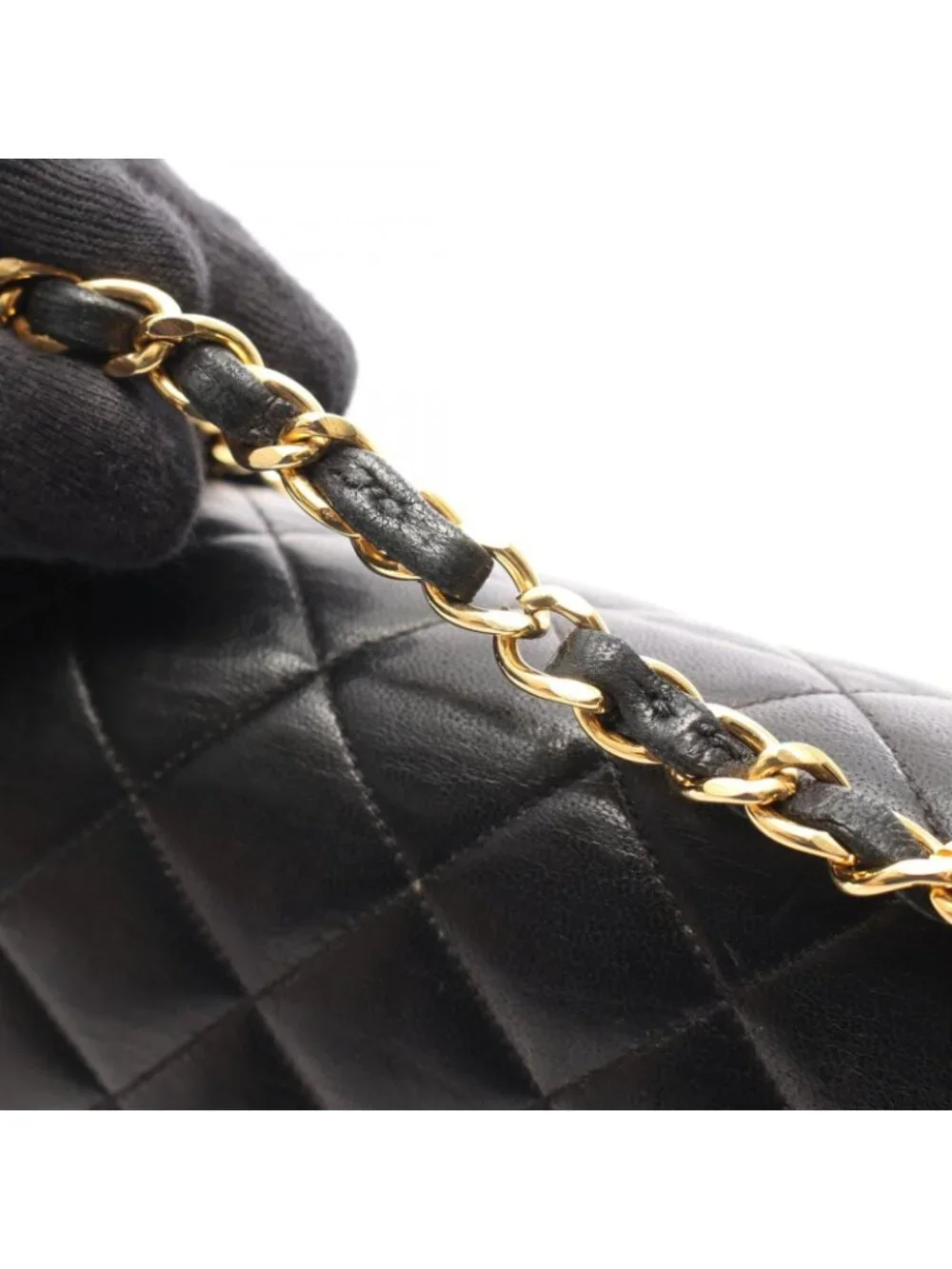 Chanel Shoulder Bag Quilted Double Flap Black Lambskin Chain